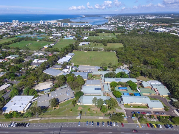 Aerial view of school buildings